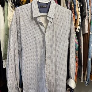 Men's Slim-Fit Printed Button-Up Shirt - Light Blue